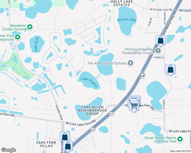 map of restaurants, bars, coffee shops, grocery stores, and more near 19254 Blount Road in Lutz