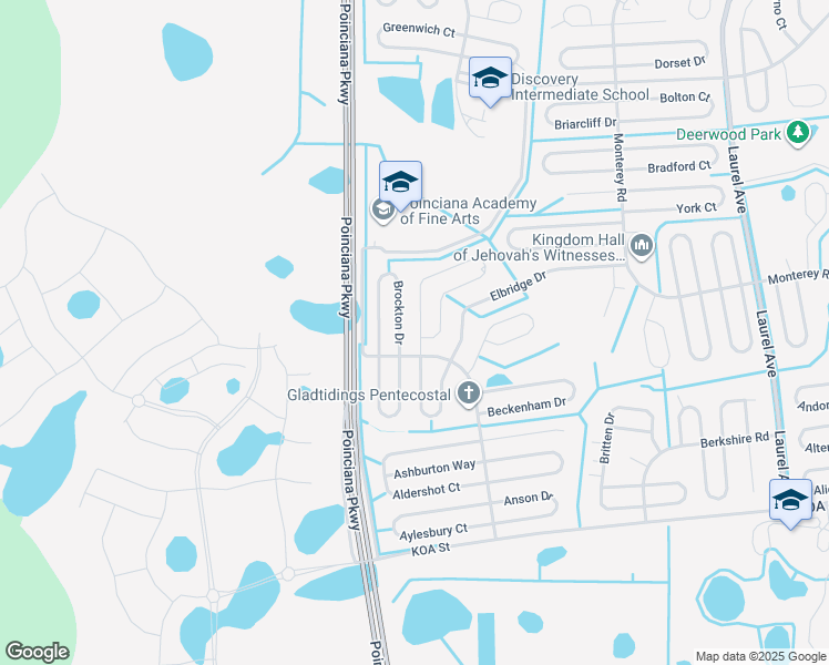 map of restaurants, bars, coffee shops, grocery stores, and more near 612 Basingstoke Court in Kissimmee