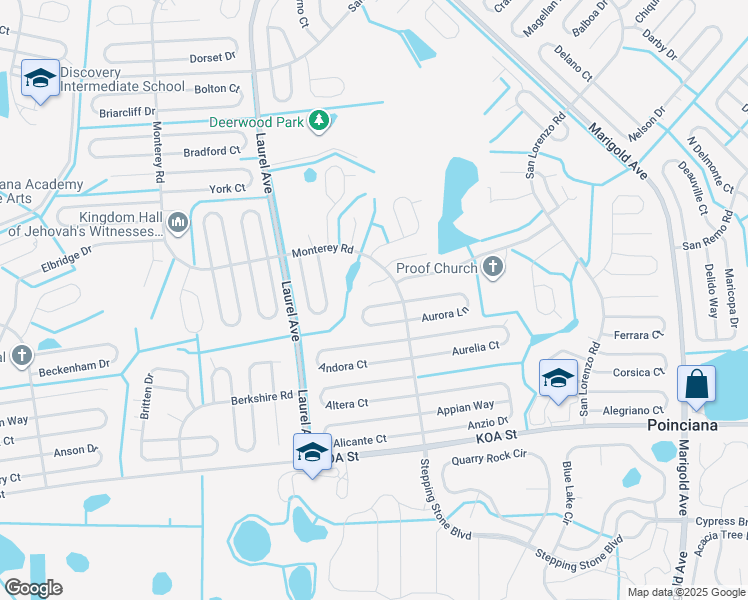 map of restaurants, bars, coffee shops, grocery stores, and more near 12 Cecilia Way in Kissimmee