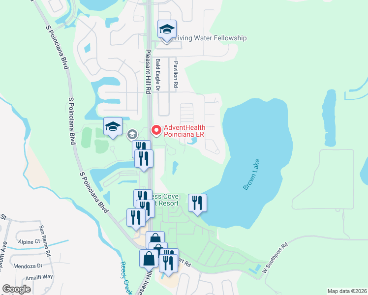 map of restaurants, bars, coffee shops, grocery stores, and more near 4261 Pleasant Hill Road in Kissimmee