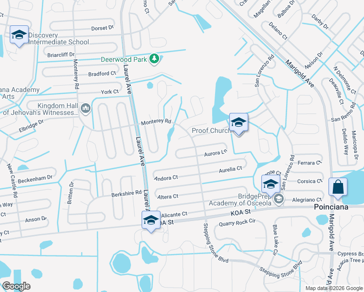 map of restaurants, bars, coffee shops, grocery stores, and more near 12 Cecilia Way in Kissimmee