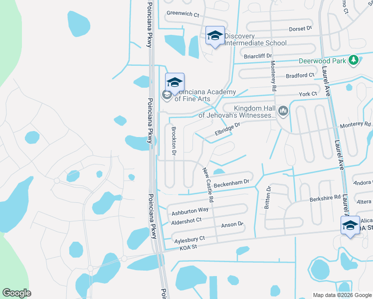 map of restaurants, bars, coffee shops, grocery stores, and more near 612 Basingstoke Court in Kissimmee
