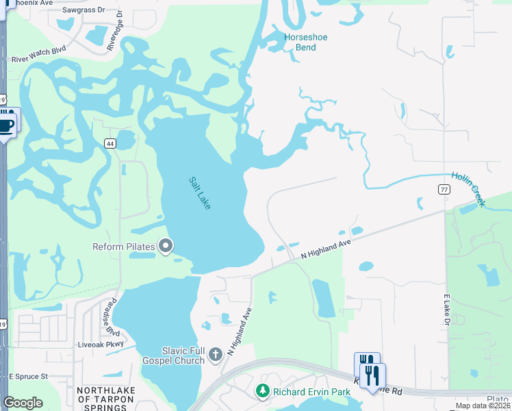 map of restaurants, bars, coffee shops, grocery stores, and more near 1008 Riverside Ridge Road in Tarpon Springs