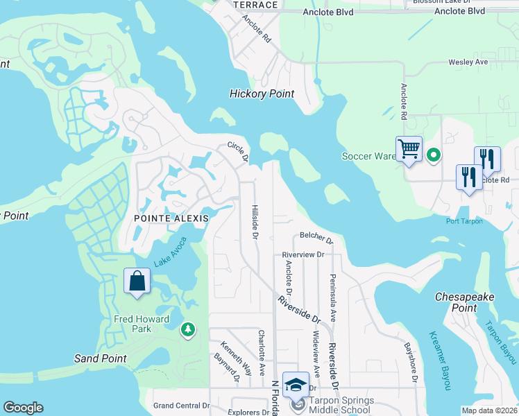 map of restaurants, bars, coffee shops, grocery stores, and more near 1238 North Florida Avenue in Tarpon Springs