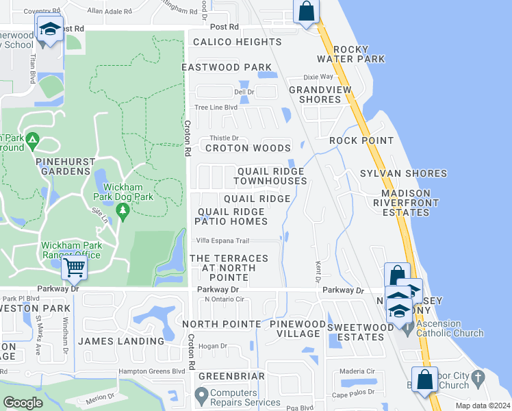 map of restaurants, bars, coffee shops, grocery stores, and more near 3463 Sandpiper Court in Melbourne