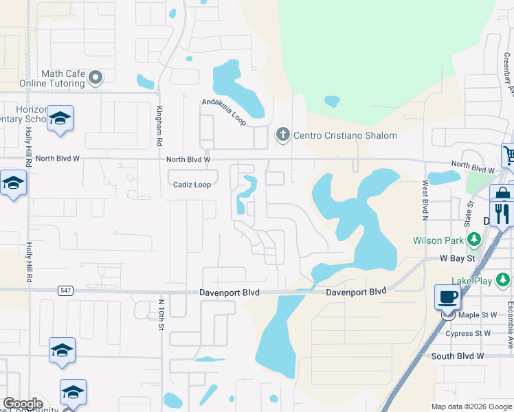 map of restaurants, bars, coffee shops, grocery stores, and more near 151 Center Crest Boulevard in Davenport
