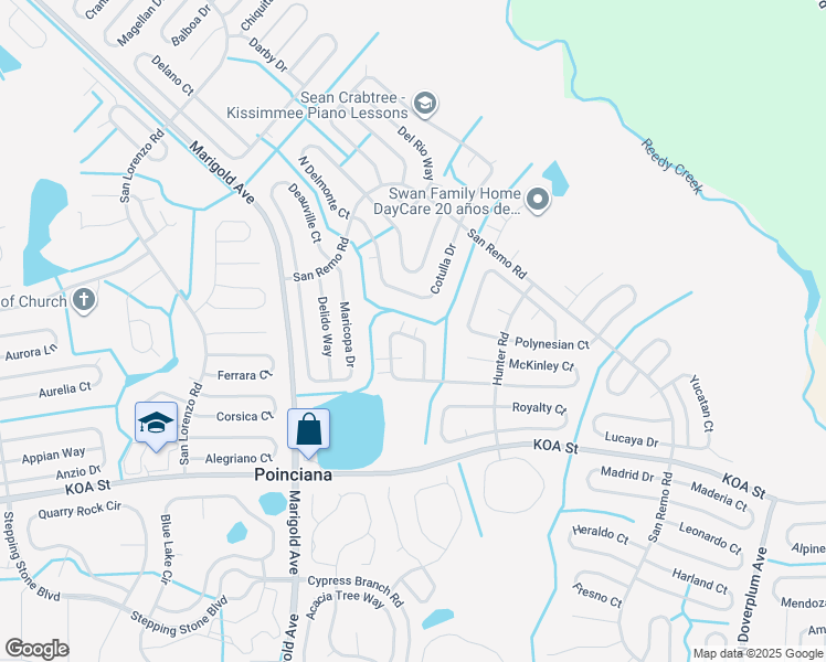 map of restaurants, bars, coffee shops, grocery stores, and more near 574 Kilimanjaro Drive in Kissimmee