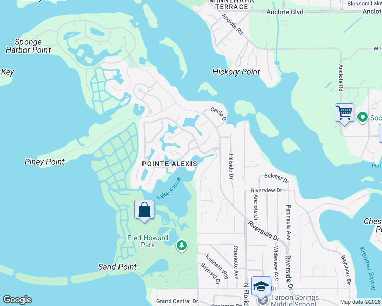 map of restaurants, bars, coffee shops, grocery stores, and more near 1004 Lake Avoca Court in Tarpon Springs