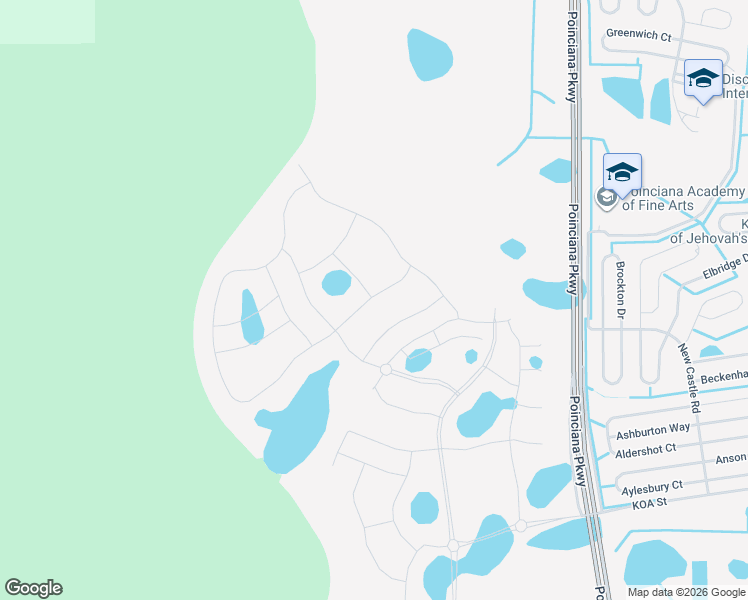 map of restaurants, bars, coffee shops, grocery stores, and more near 638 Brockton Drive in Kissimmee