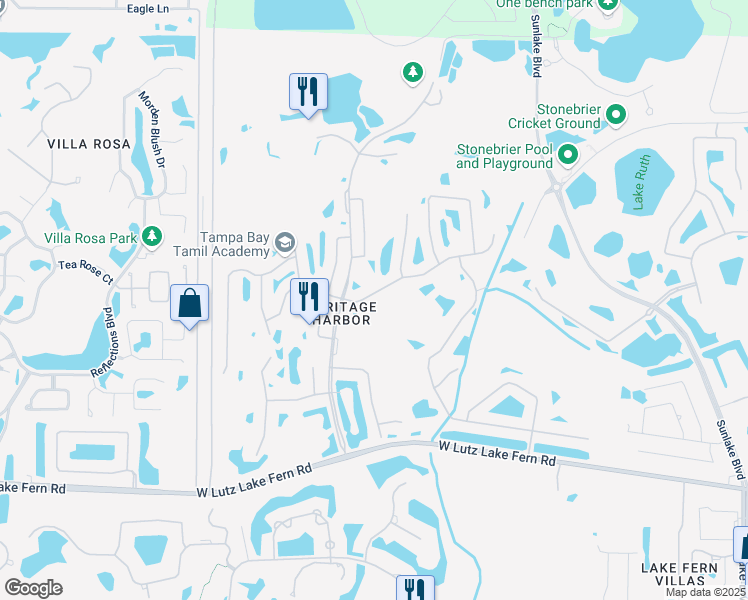 map of restaurants, bars, coffee shops, grocery stores, and more near 4220 Harbor Lake Drive in Lutz