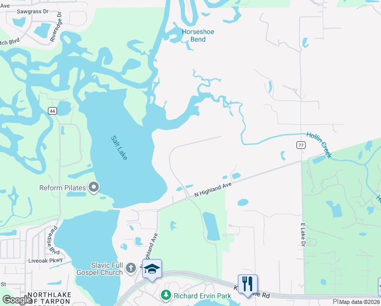 map of restaurants, bars, coffee shops, grocery stores, and more near 1055 Riverside Ridge Road in Tarpon Springs