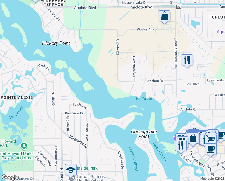 map of restaurants, bars, coffee shops, grocery stores, and more near 741 Anclote Road in Tarpon Springs
