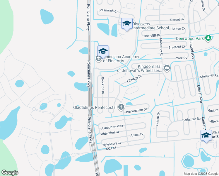 map of restaurants, bars, coffee shops, grocery stores, and more near 612 Basingstoke Court in Kissimmee