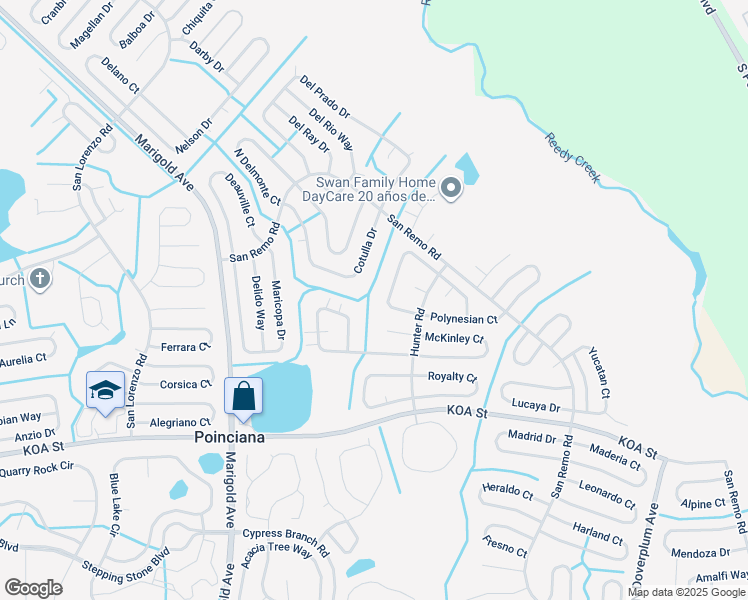 map of restaurants, bars, coffee shops, grocery stores, and more near 618 Mesilla Drive in Kissimmee