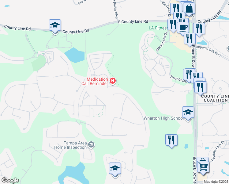 map of restaurants, bars, coffee shops, grocery stores, and more near 20179 Umbria Hill Drive in Hillsborough County