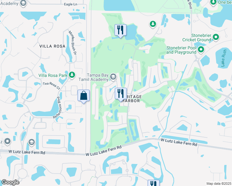 map of restaurants, bars, coffee shops, grocery stores, and more near 4312 Harbor Lake Drive in Lutz