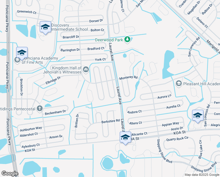 map of restaurants, bars, coffee shops, grocery stores, and more near 546 Brentford Court in Kissimmee