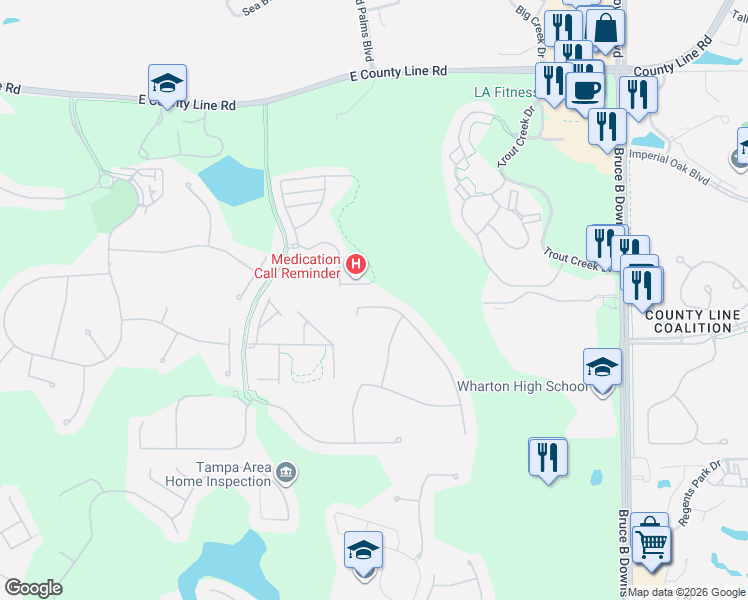 map of restaurants, bars, coffee shops, grocery stores, and more near 20179 Umbria Hill Drive in Hillsborough County