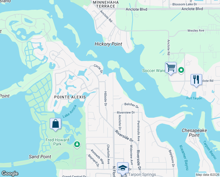 map of restaurants, bars, coffee shops, grocery stores, and more near 1238 North Florida Avenue in Tarpon Springs