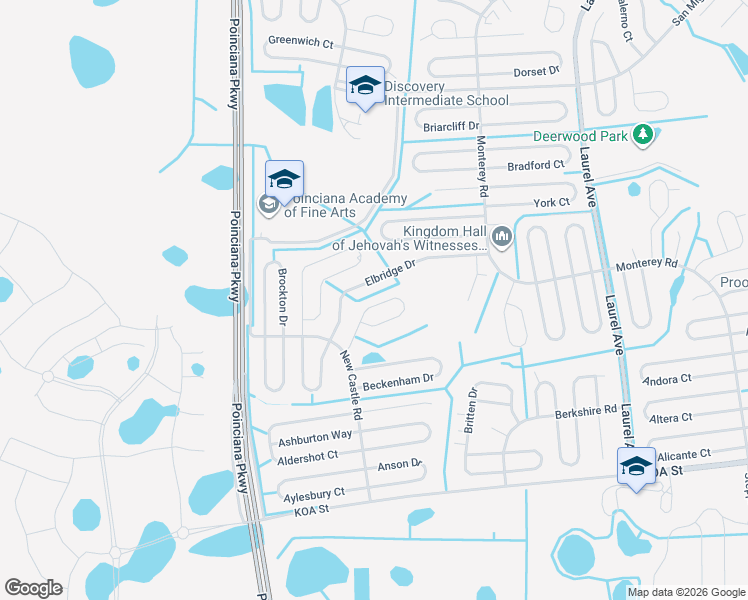map of restaurants, bars, coffee shops, grocery stores, and more near 521 Viceroy Court in Kissimmee