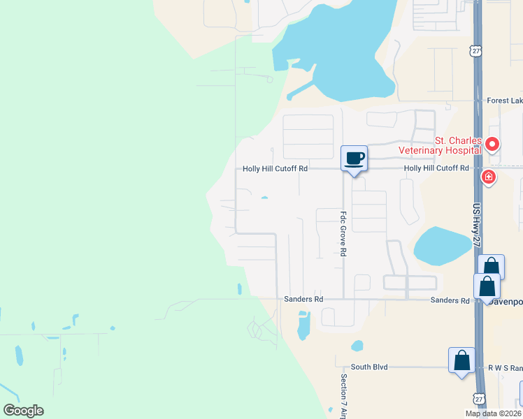 map of restaurants, bars, coffee shops, grocery stores, and more near 426 Diamond Acres Road in Davenport