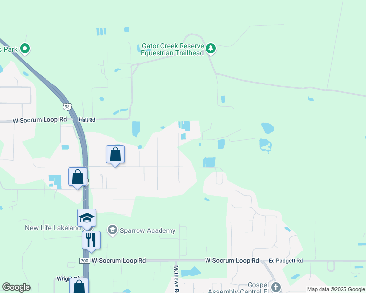 map of restaurants, bars, coffee shops, grocery stores, and more near 8931 North Dees Road in Lakeland