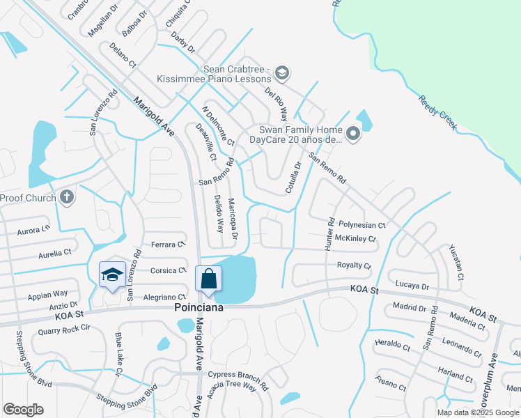 map of restaurants, bars, coffee shops, grocery stores, and more near 574 Kilimanjaro Drive in Kissimmee