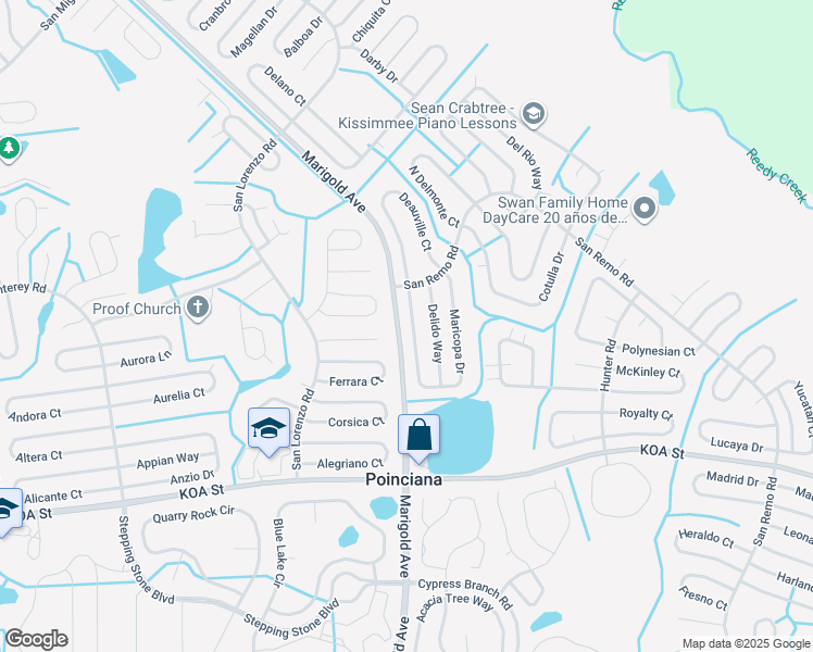 map of restaurants, bars, coffee shops, grocery stores, and more near 514 Maricopa Drive in Kissimmee