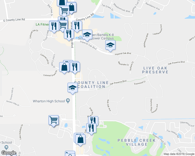 map of restaurants, bars, coffee shops, grocery stores, and more near 20313 Oak Key Court in Tampa