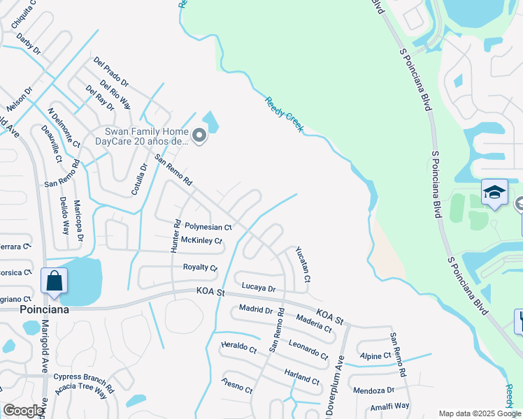 map of restaurants, bars, coffee shops, grocery stores, and more near 622 Floridian Drive in Kissimmee