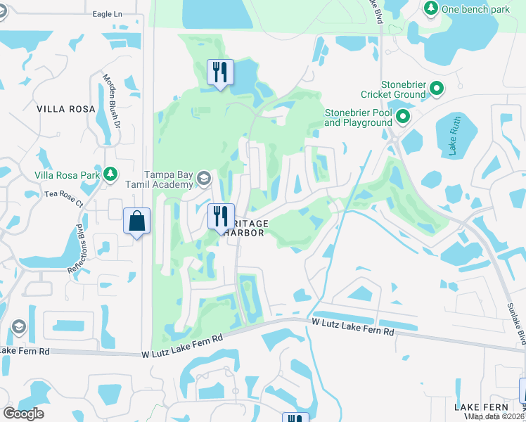 map of restaurants, bars, coffee shops, grocery stores, and more near 4219 Harbor Lake Drive in Lutz