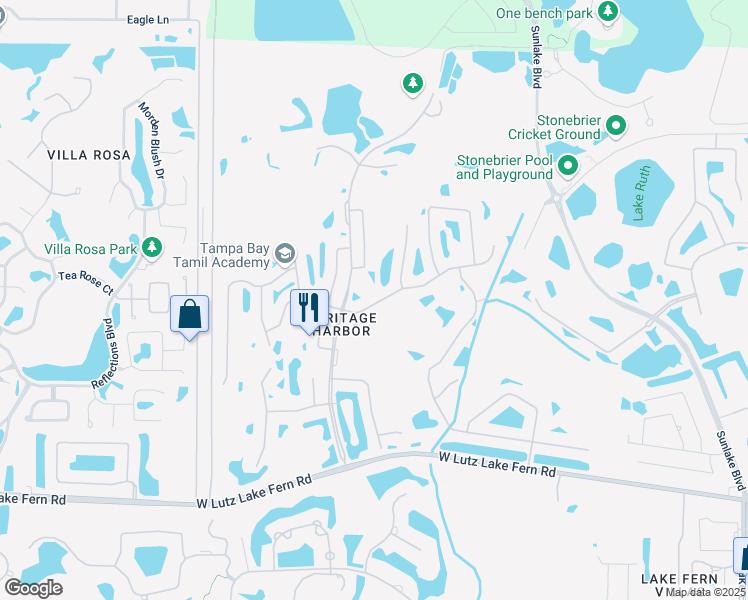 map of restaurants, bars, coffee shops, grocery stores, and more near 4217 Harbor Lake Drive in Lutz