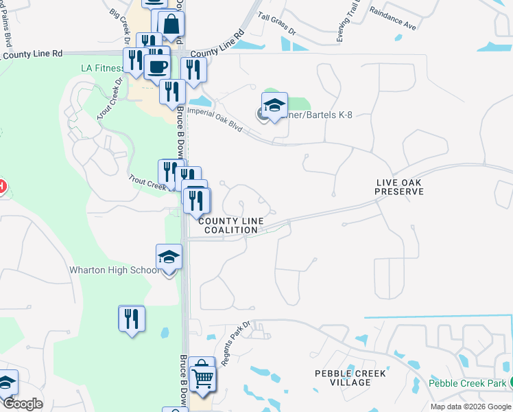 map of restaurants, bars, coffee shops, grocery stores, and more near 20312 Noble Oak Place in Tampa