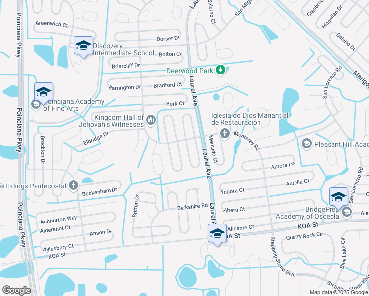 map of restaurants, bars, coffee shops, grocery stores, and more near 549 Brentford Court in Kissimmee