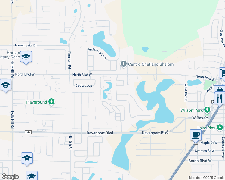 map of restaurants, bars, coffee shops, grocery stores, and more near 151 Center Crest Boulevard in Davenport
