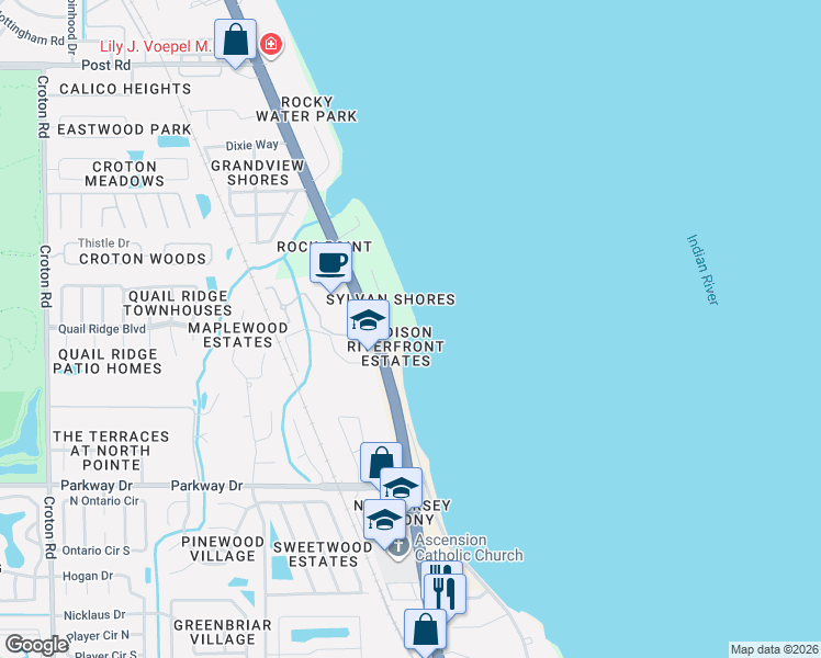 map of restaurants, bars, coffee shops, grocery stores, and more near 3341 North Harbor City Boulevard in Melbourne