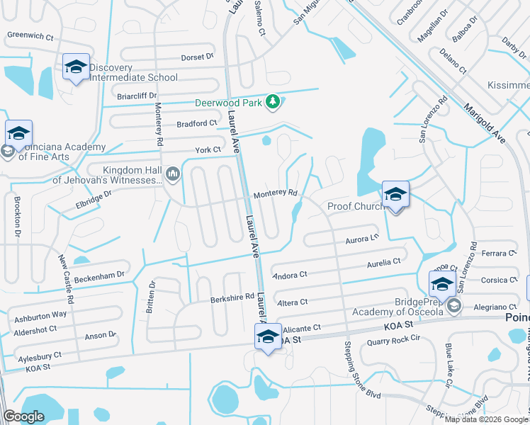 map of restaurants, bars, coffee shops, grocery stores, and more near 609 Mercado Court in Kissimmee