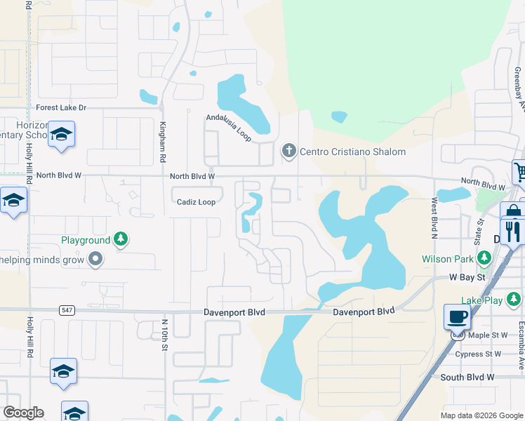 map of restaurants, bars, coffee shops, grocery stores, and more near 151 Center Crest Boulevard in Davenport