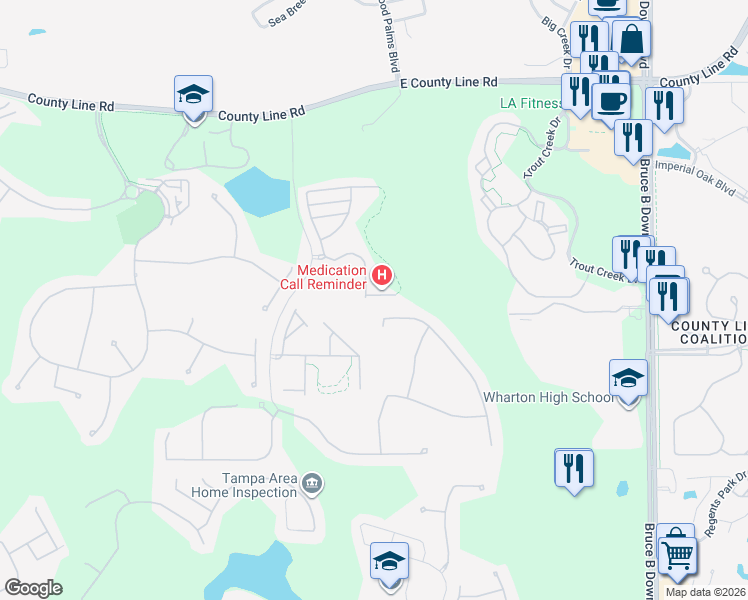 map of restaurants, bars, coffee shops, grocery stores, and more near 20179 Umbria Hill Drive in Hillsborough County