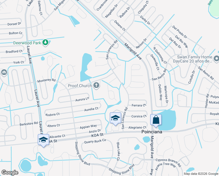 map of restaurants, bars, coffee shops, grocery stores, and more near 533 Nogales Court in Kissimmee