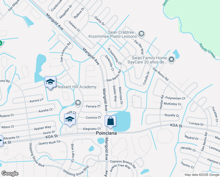 map of restaurants, bars, coffee shops, grocery stores, and more near 516 Maricopa Drive in Kissimmee