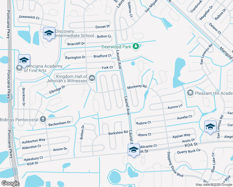 map of restaurants, bars, coffee shops, grocery stores, and more near 546 Brentford Court in Kissimmee