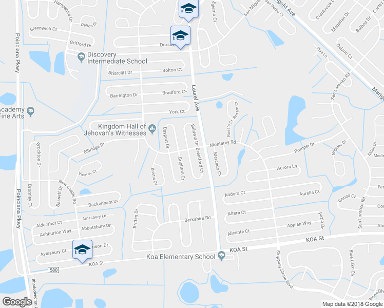map of restaurants, bars, coffee shops, grocery stores, and more near 546 Brentford Court in Kissimmee