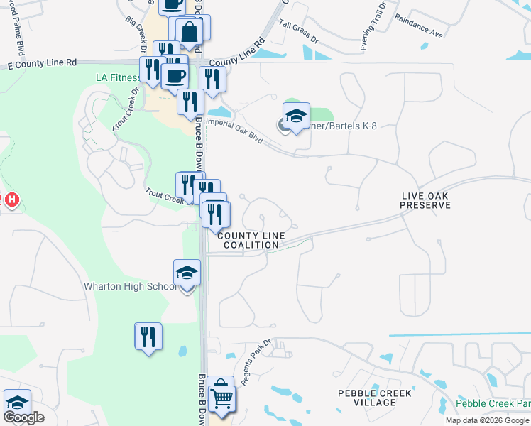 map of restaurants, bars, coffee shops, grocery stores, and more near 20325 Oak Key Court in Tampa