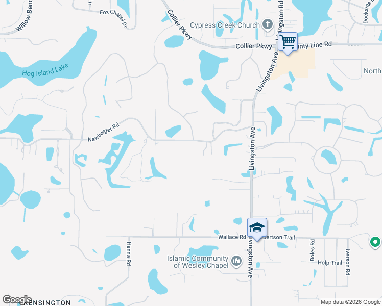 map of restaurants, bars, coffee shops, grocery stores, and more near 2205 Newberger Road in Lutz