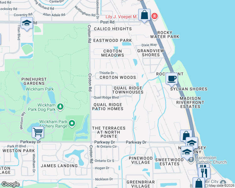 map of restaurants, bars, coffee shops, grocery stores, and more near 3508 Sandpiper Lane in Melbourne