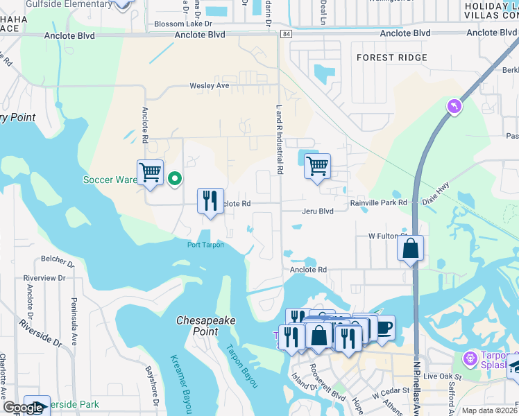 map of restaurants, bars, coffee shops, grocery stores, and more near 500 Anclote Road in Tarpon Springs