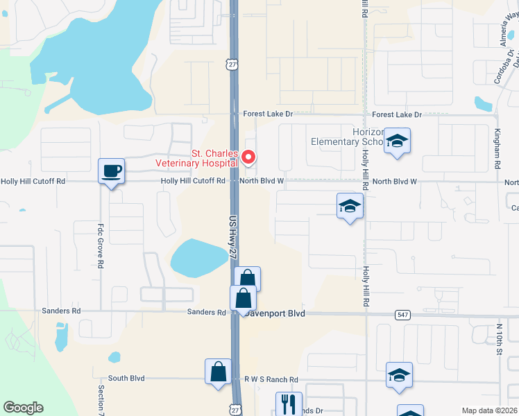 map of restaurants, bars, coffee shops, grocery stores, and more near Unnamed Road in Davenport