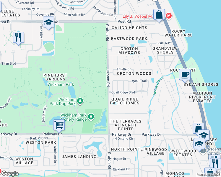 map of restaurants, bars, coffee shops, grocery stores, and more near 1930 Quail Trail in Melbourne