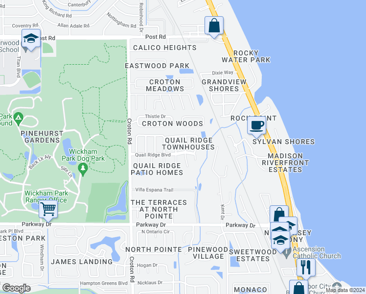 map of restaurants, bars, coffee shops, grocery stores, and more near 3528 Sparrow Lane in Melbourne